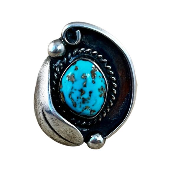 Vintage Blue Turquoise Sterling Silver Native American Ring, Navajo Ring Sz 6 - Picture 1 of 11